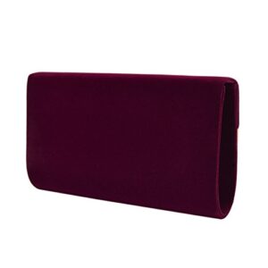 TrendsBlue Elegant Solid Color Velvet Clutch Evening Bag Handbag, Burgundy One Size