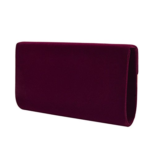 TrendsBlue Elegant Solid Color Velvet Clutch Evening Bag Handbag, Burgundy One Size