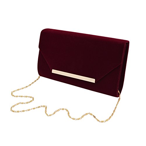 TrendsBlue Elegant Solid Color Velvet Clutch Evening Bag Handbag, Burgundy One Size