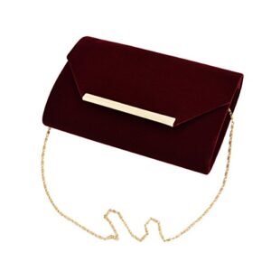 TrendsBlue Elegant Solid Color Velvet Clutch Evening Bag Handbag, Burgundy One Size