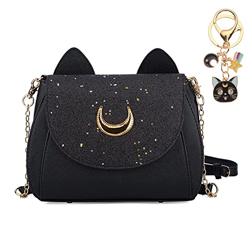 Sunwel Fashion Women Kawaii Handbag Moon Sailor Luna Cosplay Messenger Crossbody Cat Purse Sequin Satchel Shoulder Bag