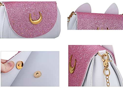 Sunwel Fashion Women Kawaii Handbag Moon Sailor Luna Cosplay Messenger Crossbody Cat Purse Sequin Satchel Shoulder Bag