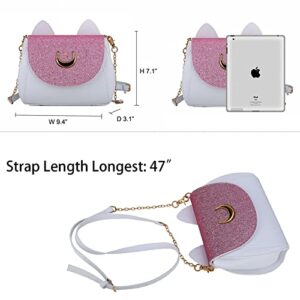 Sunwel Fashion Women Kawaii Handbag Moon Sailor Luna Cosplay Messenger Crossbody Cat Purse Sequin Satchel Shoulder Bag