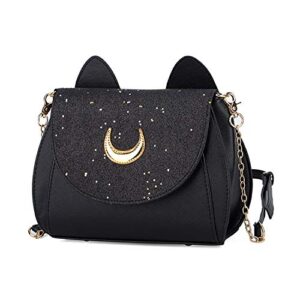 Sunwel Fashion Women Kawaii Handbag Moon Sailor Luna Cosplay Messenger Crossbody Cat Purse Sequin Satchel Shoulder Bag