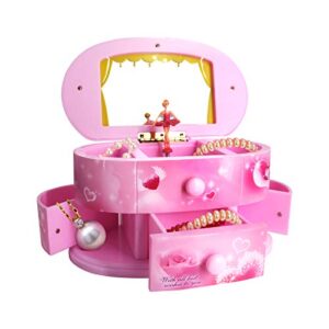 qulable musical jewelry box,girl’s musical jewelry storage box with drawer and dancing ballerina makeup mirror music box jewelry storage music box for kids children (pink)