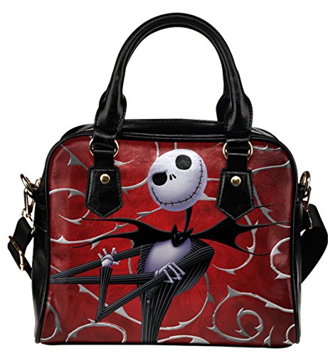 Female Crossbody Shoulder Top-handle Bags Shell Handbag with Jack Skellington Print