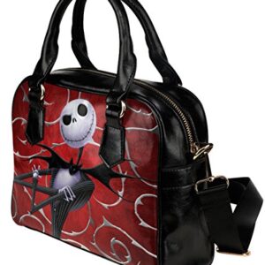 Female Crossbody Shoulder Top-handle Bags Shell Handbag with Jack Skellington Print