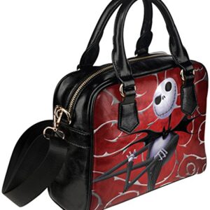 Female Crossbody Shoulder Top-handle Bags Shell Handbag with Jack Skellington Print