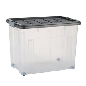 axentia plastic crate with lid-storage bin on wheels, 60 x 40 x 44.5 cm – assorted colors