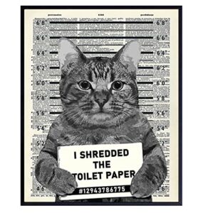 guilty cat wall decor – cat wall art – dictionary art – 8×10 humorous poster, mugshot wall art or home decoration for bathroom, bath – funny gag gift for cat lovers – upcycled picture photo print