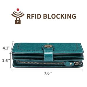 SENDEFN Wallets for Women Genuine Leather Credit Card Holder with RFID Blocking Large Capacity Wristlet