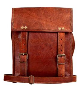 rustic town leather satchel ipad tablet bag – leather saddle bag purse – small ipad (upto 10.5-inch) shoulder bag for men and women (11 inches, brown)