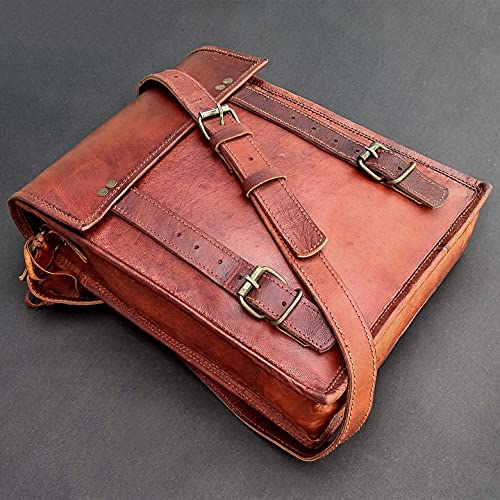 RUSTIC TOWN Leather Satchel iPad Tablet Bag - Leather Saddle Bag Purse - Small iPad (Upto 10.5-inch) Shoulder Bag for Men and Women (11 inches, Brown)