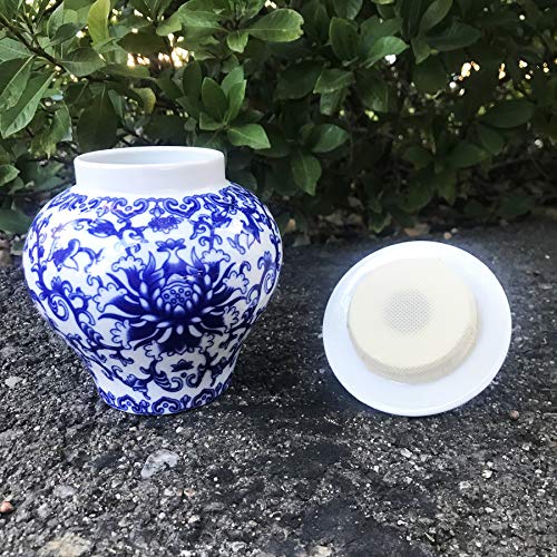 Ancient Chinese Style Blue and White Porcelain Helmet-shaped Temple Jar. Medium