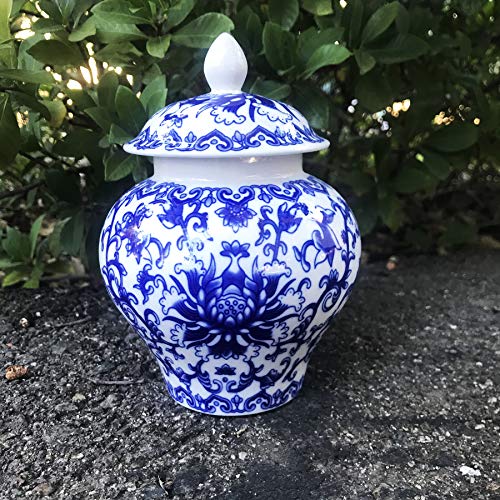 Ancient Chinese Style Blue and White Porcelain Helmet-shaped Temple Jar. Medium