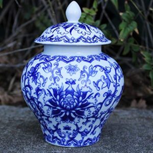 Ancient Chinese Style Blue and White Porcelain Helmet-shaped Temple Jar. Medium