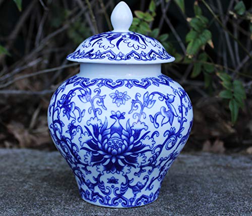 Ancient Chinese Style Blue and White Porcelain Helmet-shaped Temple Jar. Medium