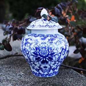 Ancient Chinese Style Blue and White Porcelain Helmet-shaped Temple Jar. Medium