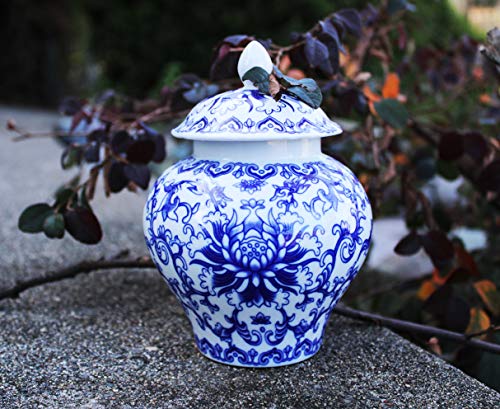 Ancient Chinese Style Blue and White Porcelain Helmet-shaped Temple Jar. Medium