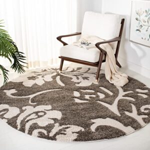 safavieh florida shag collection 6’7″ round smoke / beige sg458 floral non-shedding living room bedroom dining room entryway plush 1.2-inch thick area rug
