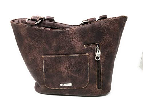 Concealed Carry Hobo Double Flat Strap Purse Wings Buckle with Matching Wallet (Dark Brown)