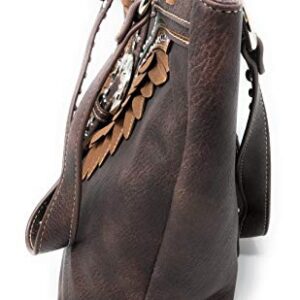 Concealed Carry Hobo Double Flat Strap Purse Wings Buckle with Matching Wallet (Dark Brown)