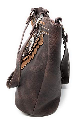 Concealed Carry Hobo Double Flat Strap Purse Wings Buckle with Matching Wallet (Dark Brown)