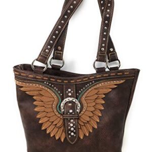 Concealed Carry Hobo Double Flat Strap Purse Wings Buckle with Matching Wallet (Dark Brown)