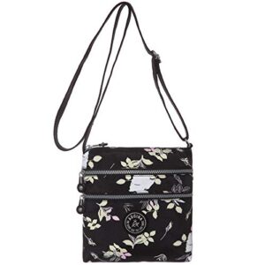 aocina crossbody purses for women lightweight small travel bag shoulder purses and handbags with multi zipper pockets (black flower)