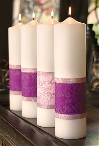 Candle - Advent Pillars - Emmanuel - 3 x - 12-3 Purp/1 Pnk