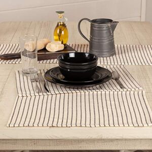 katie’s vintage stripe placemats, set of 4, 12″ x 18″, urban rustic famhouse kitchen dining room table top décor mats, natural cream w/ black stripe