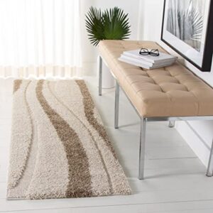 safavieh florida shag collection 2’3″ x 7′ cream / dark brown sg451 abstract stripe non-shedding living room bedroom dining room entryway plush 1.2-inch thick runner rug