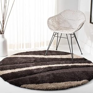 SAFAVIEH Florida Shag Collection 2'3" x 7' Cream / Dark Brown SG451 Abstract Stripe Non-Shedding Living Room Bedroom Dining Room Entryway Plush 1.2-inch Thick Runner Rug