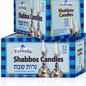 Yehuda 3 Hour White Shabbos Candles, 72 Count (2 Pack - Total 144 Candles) Traditional Shabbat Candles, May Also be Used for Chanukah Candles