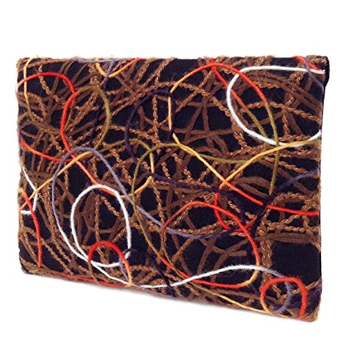 Multicolor Mixed Fabric Bohemian Style Envelope Clutch, Brown