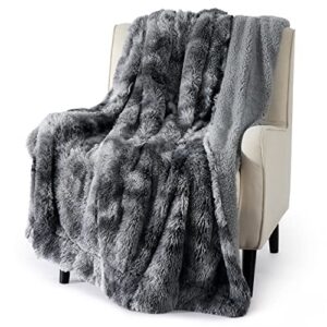 bedsure faux fur throw blanket tie dye grey – fuzzy, fluffy, and shaggy faux fur, soft and thick sherpa, tie-dye decorative gift, throw blankets for couch, sofa, bed, 50×60 inches, 380 gsm