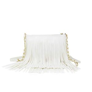 solene fringe crossbody shoulder bag with strap, tassel messenger bag, country style western fringe purse for women – e031(white)