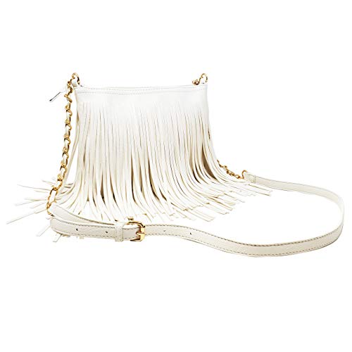 Solene Fringe Crossbody Shoulder Bag with Strap, Tassel Messenger bag, Country Style Western Fringe Purse for Women - E031(White)