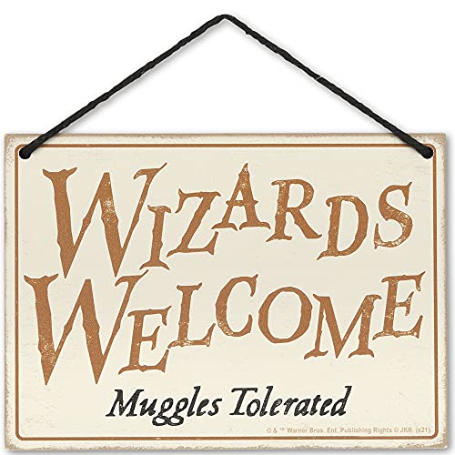 Open Road Brands Harry Potter Double Sided Hanging Wood Wall Decor - Wizards Welcome, Muggles Tolerated and Wizardry at Work, No Muggles Allowed