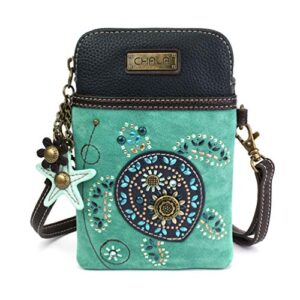 chala dazzled crossbody cell phone purse – women faux leather multicolor handbag with adjustable strap – turtle turquoise