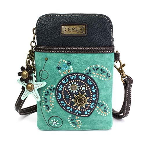 Chala Dazzled Crossbody Cell Phone Purse - Women Faux Leather Multicolor Handbag with Adjustable Strap - Turtle Turquoise