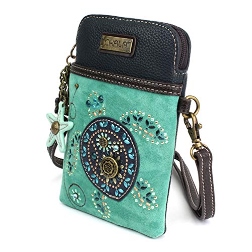 Chala Dazzled Crossbody Cell Phone Purse - Women Faux Leather Multicolor Handbag with Adjustable Strap - Turtle Turquoise