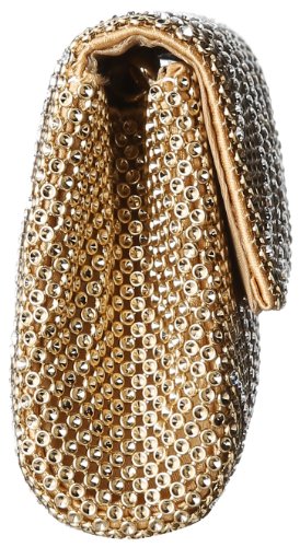 Whiting & Davis Crystal Chevron Flap Clutch,Gold,One Size