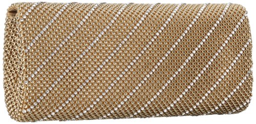 Whiting & Davis Crystal Chevron Flap Clutch,Gold,One Size