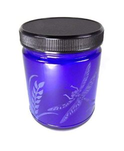 incisoart hand etched decorative jar permanently sandblasted (sand carved) glass handmade custom canister screw-top lid (9 ounce, cobalt blue dragonfly grass)