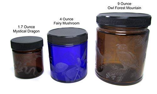 IncisoArt Hand Etched Decorative Jar Permanently Sandblasted (Sand Carved) Glass Handmade Custom Canister Screw-Top Lid (9 Ounce, Cobalt Blue Dragonfly Grass)