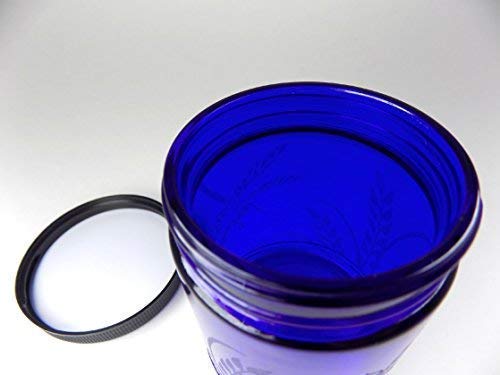 IncisoArt Hand Etched Decorative Jar Permanently Sandblasted (Sand Carved) Glass Handmade Custom Canister Screw-Top Lid (9 Ounce, Cobalt Blue Dragonfly Grass)