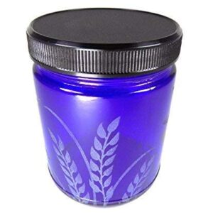 IncisoArt Hand Etched Decorative Jar Permanently Sandblasted (Sand Carved) Glass Handmade Custom Canister Screw-Top Lid (9 Ounce, Cobalt Blue Dragonfly Grass)