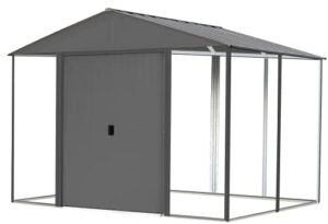 arrow shed 8′ x 8′ ironwood galvanized steel and wood panel hybrid outdoor shed kit, anthracite
