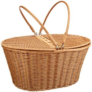 Kovot Poly-Wicker Picnic Basket | Measures 16" x 13.5" x 7.5" | for Picnics, Parties and BBQs | Hand Woven Polypropylene Fibers That Will Last